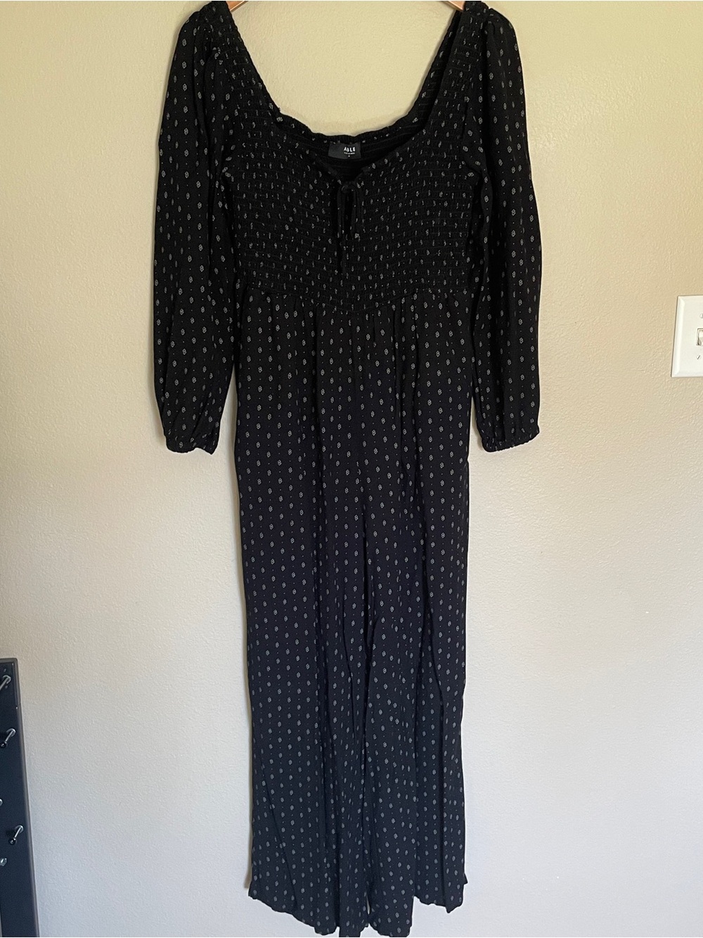 Able Black Long-Sleeve Smocked Jumpsuit with Pockets